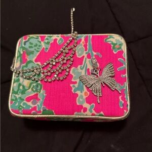 Pink and Green Clutch with Butterfly Accent
